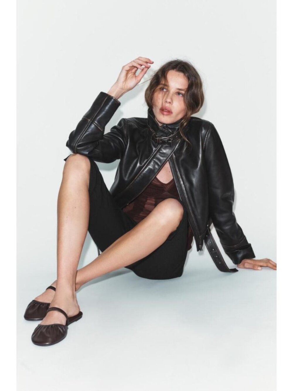 ZARA LEATHER SLINGBACK BALLET FLATS - Picture 3 of 6